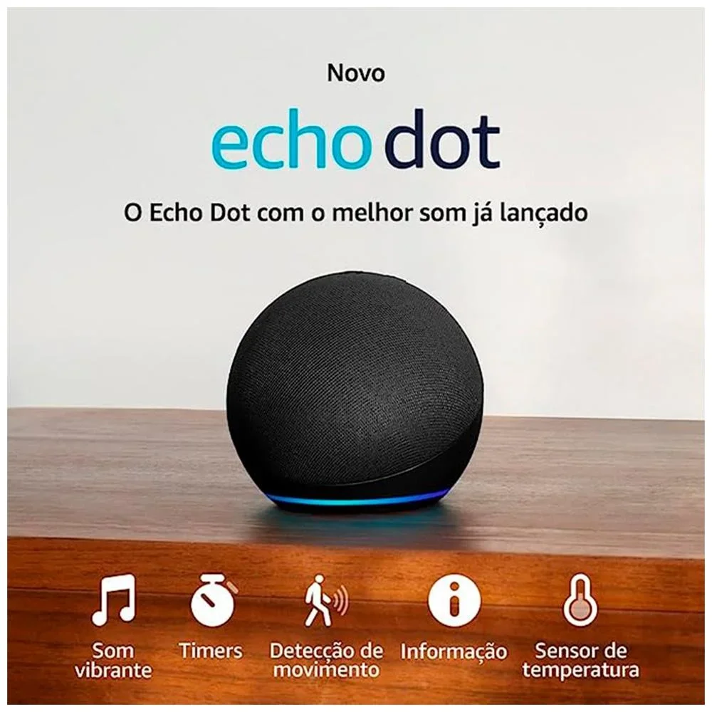 Echo Dot 5 preto — detalhe do tecido